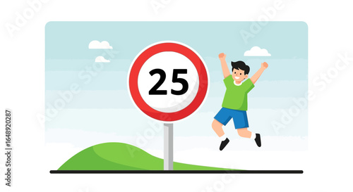 Boy Celebrating Twenty Five Happy Joyful Birthday Milestone Anniversary Success