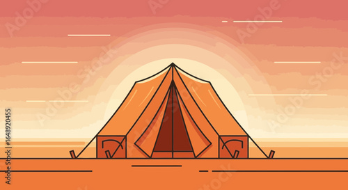 Camping Adventure: A Geometric Tent Silhouette at Sunset Camping Getaway