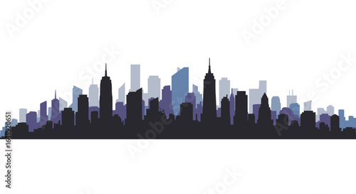 City skyline silhouette with modern buildings in gradient shades