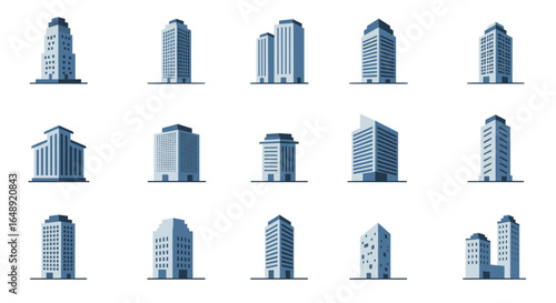 Diverse set of modern urban skyscrapers in flat design