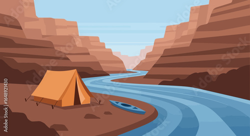 Camping Adventure By The River In The Grand Canyon Landscape Scene