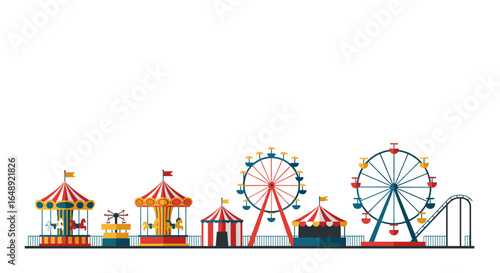 Colorful amusement park rides in a fun minimalist style
