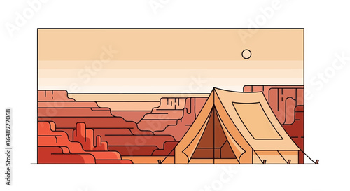 Camping Adventure In Grand Canyon National Park Cartoon Vector Illustration