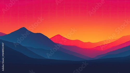Gradient color block sunset with sharp minimalist lines.