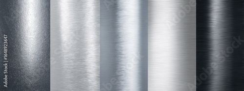 Metallic fabric swatches in various shades of grey and black