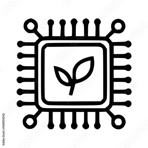 Eco Technology Microchip Icon, Green Energy Vector
