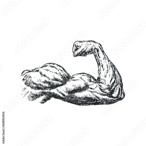 Muscular Arm Flexing Biceps with Detailed Hatching Texture
