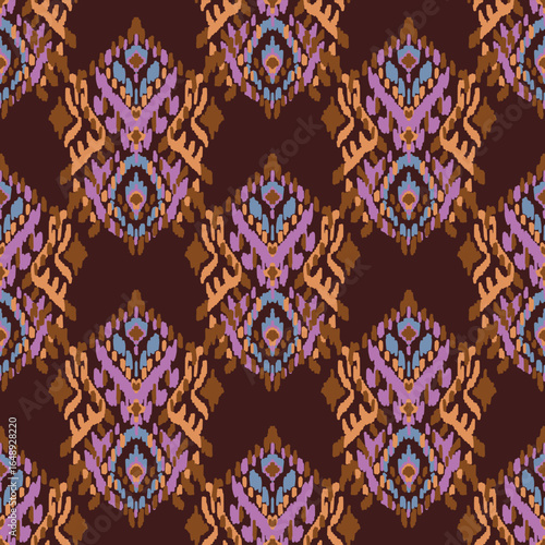 Ethnic background, seamless pattern, fabric traditional, motif ornament, ikat pattern, seamless geometric, doodles line, geometric and tribal-inspired, freehand drawing design, handmade Pattern.
