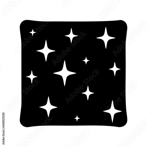 Black square field with rounded edges and several sparkling stars