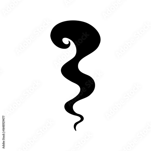 Stylized Dark and Curving Smoke Trail Against a Bright White Background