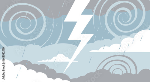 Cartoon illustration of a stormy weather with clouds rain and lightning illustration
