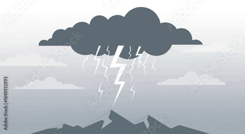 Cartoon Lightning Strikes Mountain Peaks During A Thunderstorm Season Landscape
