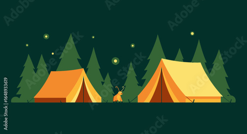 Camping In The Wilderness Adventure Under A Starry Night Sky Flat Design