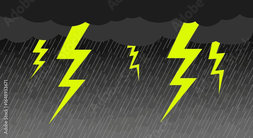Cartoon Thunderstorm With Vivid Lightning Strikes And Heavy Rain Falling
