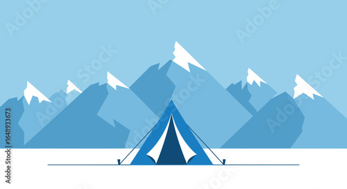Camping In The Winter Scenery With Snow Capped Mountains Landscape