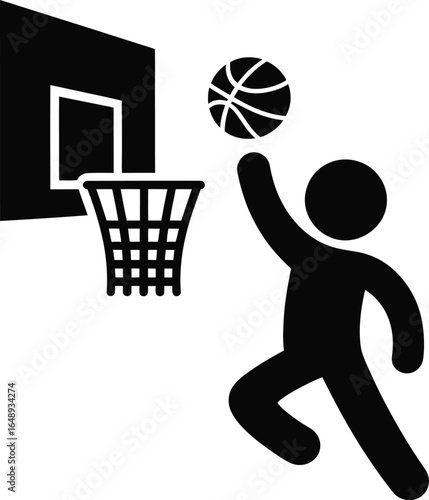 A simplified illustration of a basketball player shooting a hoop.