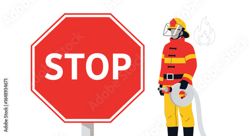 Caution Firefighter Emergency Stop Sign Preventing Disaster Hazard Control