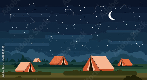 Camping Under The Stars Tranquil Night Outdoor Adventure With Starry Sky