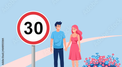 Celebrating Thirtieth Birthday With Romantic Walk Representing Life's Milestones
