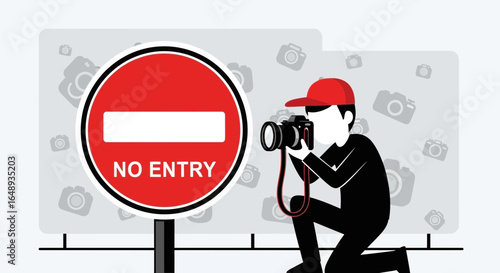 Candid Camera Intrusion Photographer Defying Rules Illustrative Vector Graphic