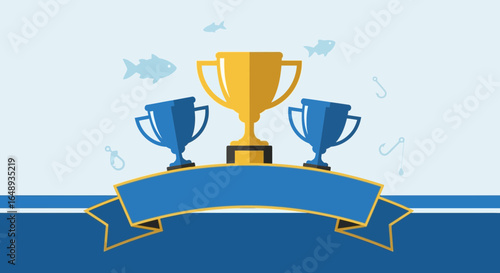 Celebration of angling achievements, awards ceremony featuring golden trophy