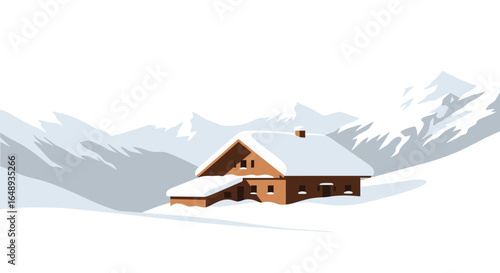 Chalet Retreat In Winter Wonderland Snow Scenery Of Mountain Landscape