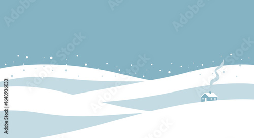 Charming Winter Landscape With Snow Covered Hills And Cozy Cabin Scene