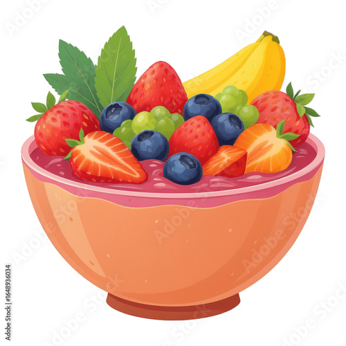Berry and Banana Bliss: A colorful and appetizing bowl of mixed berries and a ripe banana offers a fresh and vibrant image of healthy eating and natural goodness.