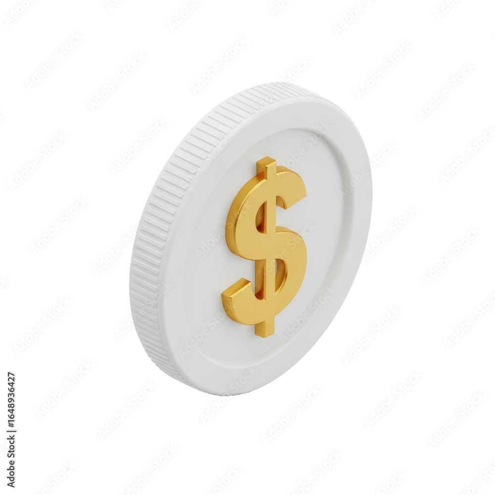 Fototapeta premium Golden Dollar Sign on White Coin Isolated on Transparent Background