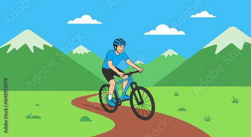 Cheerful Cyclist Enjoying Mountain Bike Adventure On Sunny Day In Nature