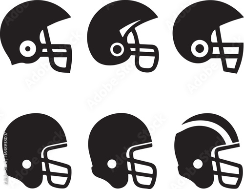 different football helmet silhouette vector set