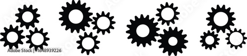 Black Gear Wheels Interlocking on Transparent Background, Industrial Mechanism Concept