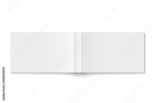 Vector mockup of white paperback horizontal book spread cover isolated. Realistic softcover magazine, brochure or booklet template opened on white background. 3d illustration.