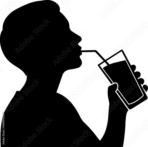 silhouette of person drinking smoothie juice.eps