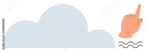 Hand reaching for a blue cloud, surrounded by wavy lines. Ideal for themes of technology, cloud storage, communication, internet, creativity, aspirations and simplicity. Minimal flat metaphor