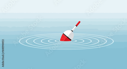 Classic Fishing Bobber Floating Peacefully In Still Water Minimalist Illustration