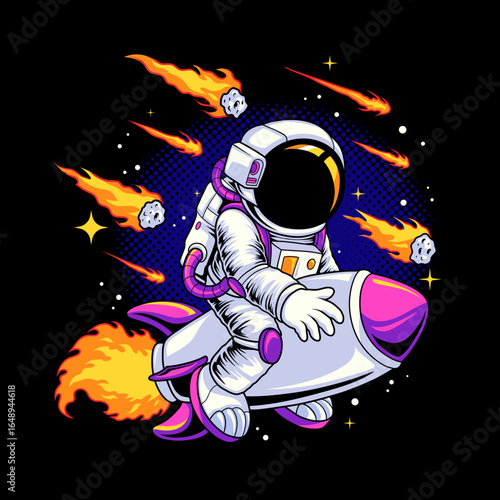 Astronaut cartoon riding a rocket