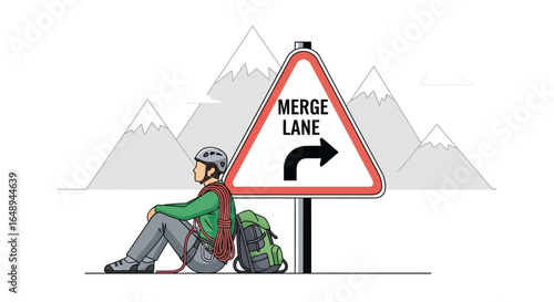 Climber Takes A Break Deciding Which Direction To Take In The Mountains