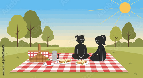 Couple Enjoying Peaceful Picnic Outdoors Under Warm Sunlight in Nature
