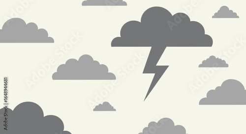 Cloudy Weather Forecast With Gray Clouds And Lightning For Presentation Design