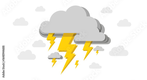 Cloudy Sky Illustration With Yellow Lightnings For Weather Forecast Concepts