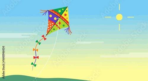 Colorful Kite Soaring High Against a Gradient Sky on a Sunny Afternoon