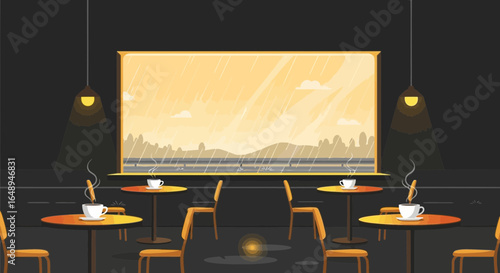 Comforting Ambience Rainy Cafe Indoor Setting Tranquil Refuge Serene Atmosphere