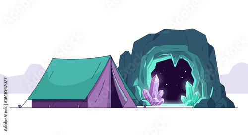 Cozy Camping Spot By A Mystical Cave Entrance In A Magical Wilderness