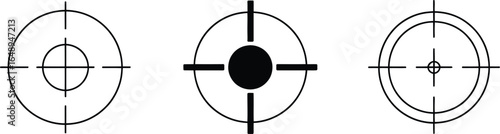 Set of Three Different Target Marks with Crosshairs on White Background