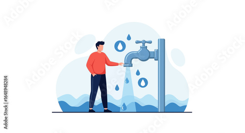 Conserving Water: Man Turning off Tap to Prevent Water Waste and Promote Sustainability
