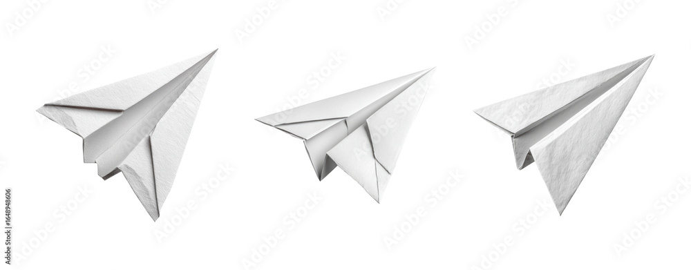 Fototapeta premium Three White Paper Airplanes on Transparent Background in Isolated Space