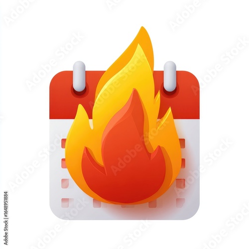 A red calendar icon with a fiery orange flame on top