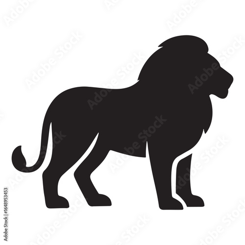 Majestic Silhouette: A bold, monochromatic rendering of a regal lion, embodying strength and courage, stands as a timeless emblem of the animal kingdom.