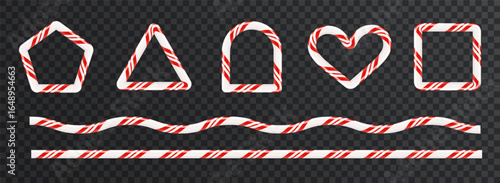 Christmas and New Year candy cane frame with red, green, and white striped pattern. Decorative candy lollipop border perfect for festive templates